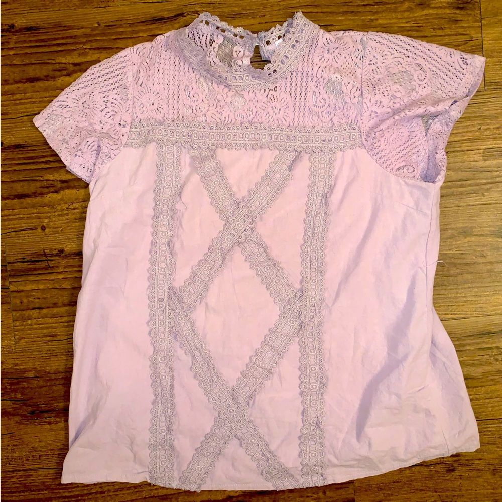 Cute Lilac Crochet Lace high neck top